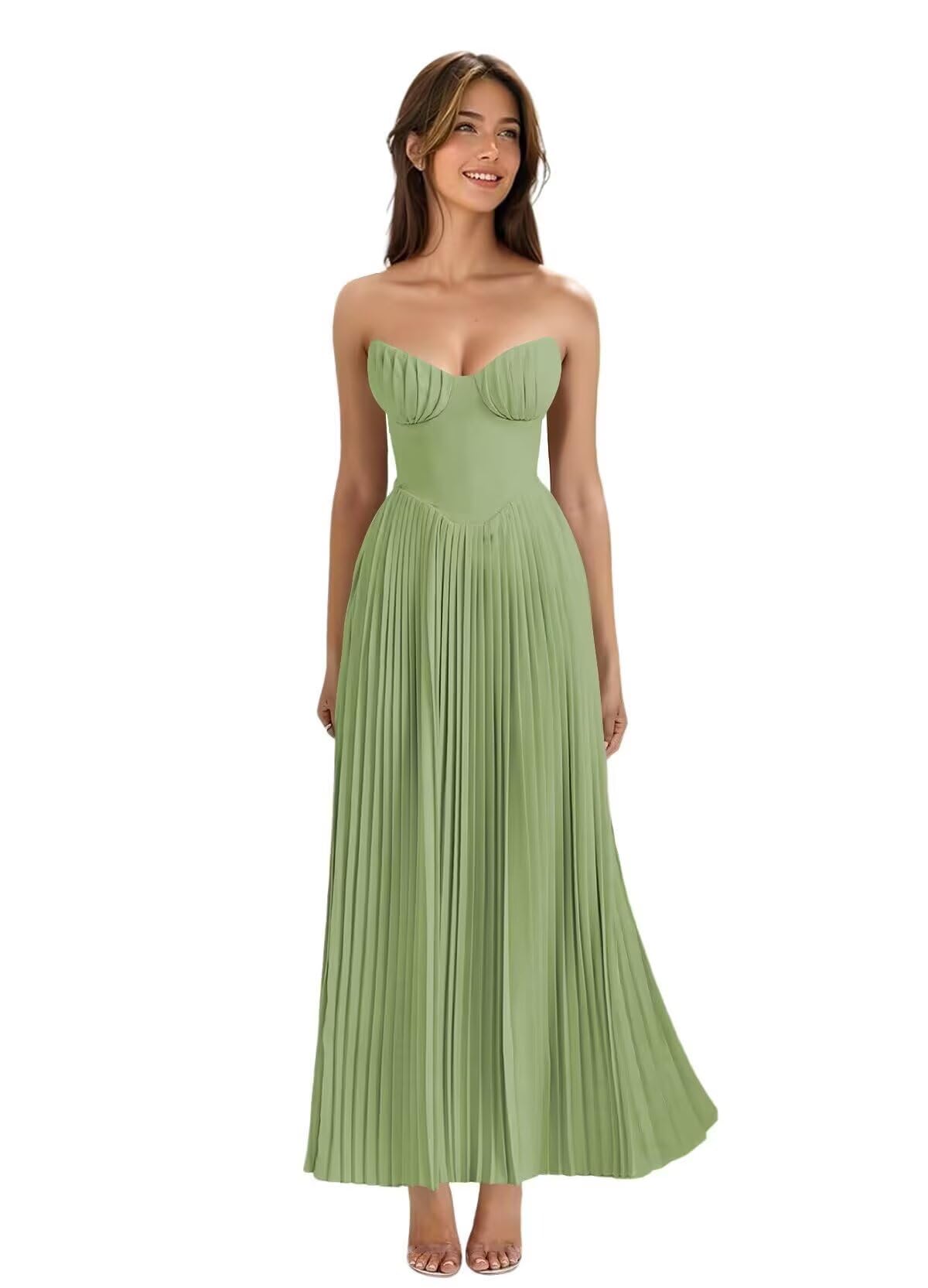 Strapless Bridesmaid Dresses Long Chiffon Sweetheart Pleated A-Line Formal Evening Dresses NZ050