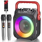 Karaoke Machine for Adults & Kids, Portable Bluetooth Karaoke Machine with 2 Wireless Microphones with Lights (Red)