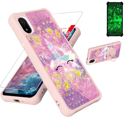 for Cloud Stratus C8 Case Compatible for Cloud Mobile Stratus C8 Phone Case Cover [with Tempered Glass Screen Protector][Hard PC + Soft Silicone][Ring Support] [Gold Glitter+Luminous] JSF-DJS