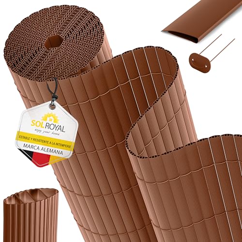 Sol Royal PVC Cañizo Jardin Ocultacion Exterior 140x300 cm Triple Refuerzo – Valla Privacidad con Clips y Perfil Remate – Pantalla para Balcón Resistente a Intemperie y Rayos UV – Marrón