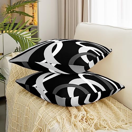 Housse de coussin rayures géométriques noir blanc gris 45x45 - 4