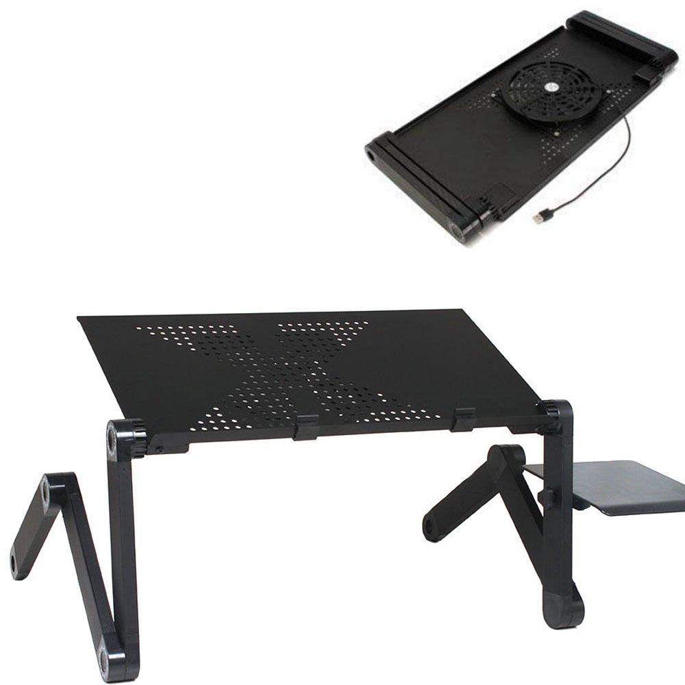 Azadx Notebook Computer Stand, Adjustable Aluminum MacBook Laptop Desk, Portable Home Use Executive Office Assembled Folding Table, Light Weight Ergonomic TV Bed Lap Tray (Black, Stand with Fan)