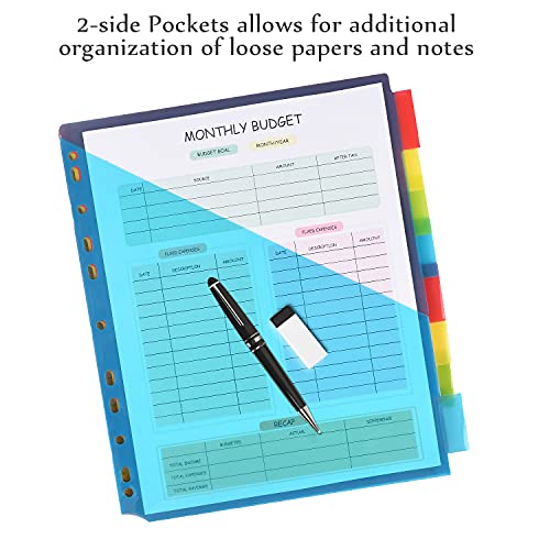 INFUN-8-Tab-Plastic-Binder-Dividers-with-Two-Pockets-3-Sets-Multicolor-Insertable-Tab-Pocket-dividers-for-3-Ring-Binders-24PCS-Tab-Dviders-Assorted-Colors