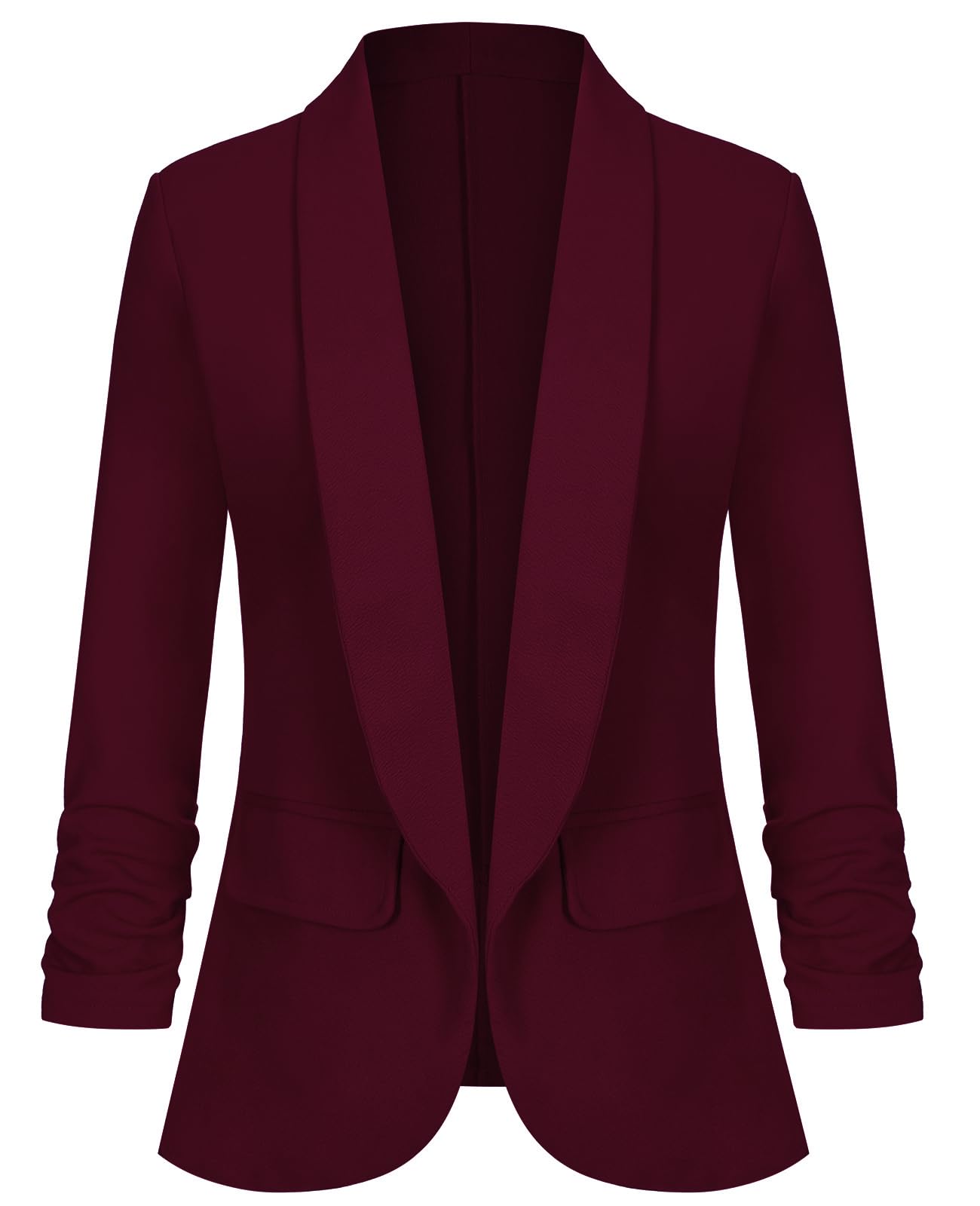 Womens Casual Open Front Blazers Shawl Lapel Ruched 3 4 Sleeve Office Lightweight Blazer Jackets with Pockets