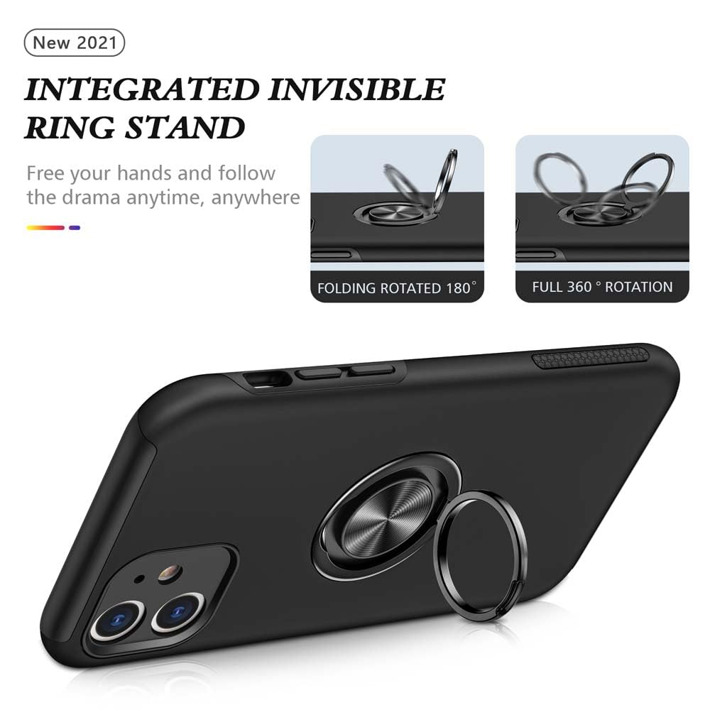 XYZNTMF for iPhone 11 Case Built-in Ring Holder Shockproof Silicone Bumper Matte Hard PC Phone Case Magnetic Car Mount Drop Protective Skin Cover Case for iPhone 11 - Image 2