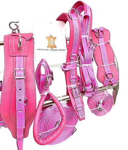Horse Driving Harness Set in Nylon | 5 Color Options Available | (Full, Pink)