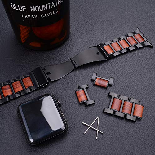 Wolait Compatible With Apple Watch Band 45Mm 44Mm 42Mm, Natural Wood Red Sandalwood With Stainless Steel Metal Link Band For Iwatch Se/Series7/6/5/4/3/2/1 Men #TOP3