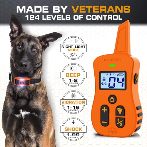 Image of INVIROX Dog Shock Collar [Ultra K9] 124 Training Levels, 4 Powerful Modes with Night-Light and Mile Range 100% Safe Dog Training Collar for Large Dogs IP67 Waterproof