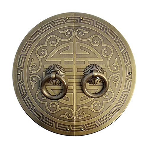 Tiazza Un par de tiradores de placa redonda de latón antiguo, tirador de zapato, armario, armario de cobre puro, vintage, anillo de doble puerta (tono bronce) Cover