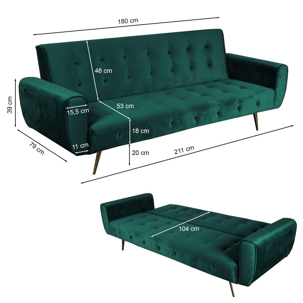 WEBER INDUSTRIES Canapé Convertible 3 Places Odin/Vert