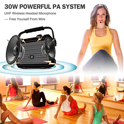 30W Rechargeable Portable Mini Pa Speaker System Wireless Headset Mic, Personal Voice Amplifier For Teaching, Karaoke Speaker With Echo, Tws, Fm, Rec, Supports Bluetooth/Usb/Tf Card/Aux-In For Party #TOP1