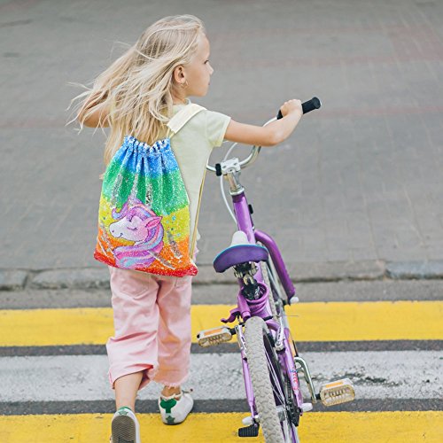 Mhjy Unicorn Drawstring Backpack, Reversible Sequin Gym Bag Dance Sports Bag For Kids Girl,Colorful #TOP3