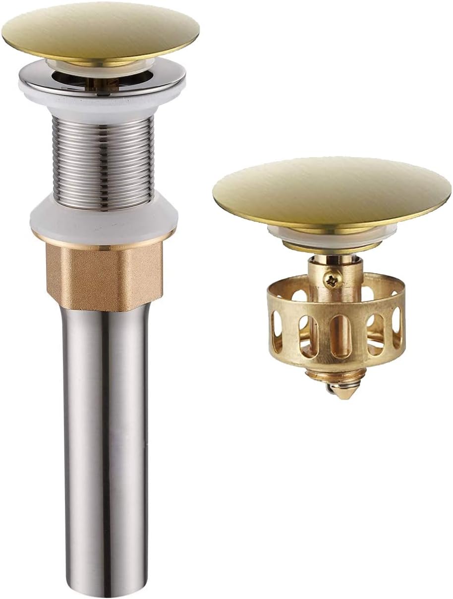 Wovier Rose Gold Bathroom Sink Drain Without Overflow,Vessel Sink Lavatory Vanity Pop Up Drain Stopper,All Metal Rustproof Brass and 304 Stainless Steel