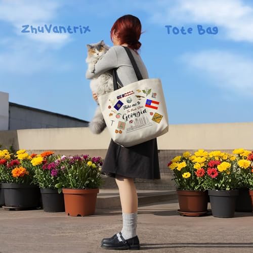 Take Me To Georgia Tote Bag Reusable Grocery Bags Aesthetic Shopping Shoulder Handbag with Interior Pocket Lightweight & Washable Stylish Georgia Travel Present for Women 5