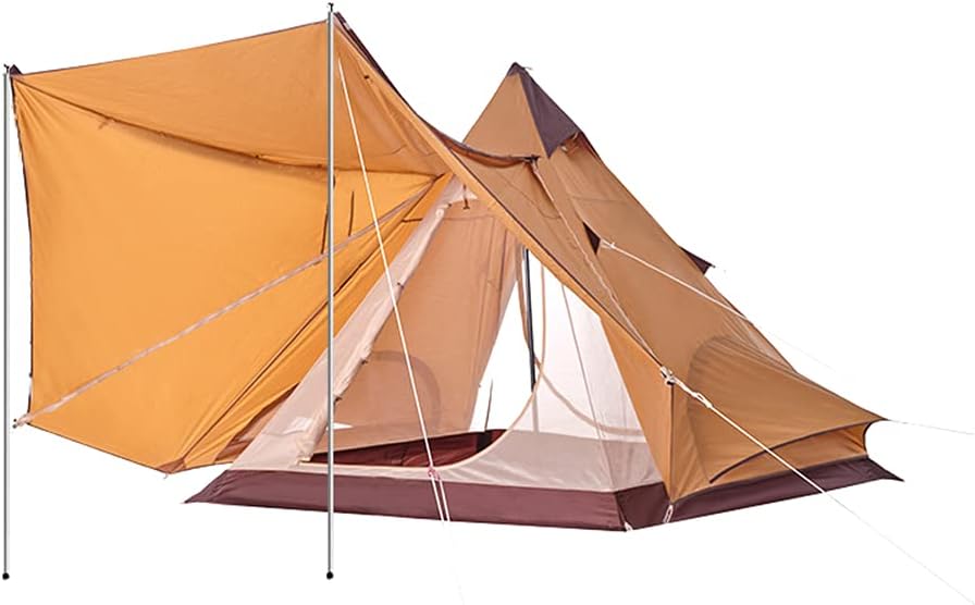 Family Camping Tent Large Pyramid Double Layer Teepee Tent Camping Tent Mongolian Yurt Tent for Picnic, Festival Little Surprise