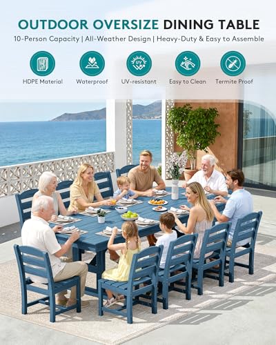 Image of SERWALL Outdoor Armless Dining Chairs Set of 4, All-Weather HDPE Patio Chair with 19.7 inch Widened Seat, for Backyard, Garden, Blue