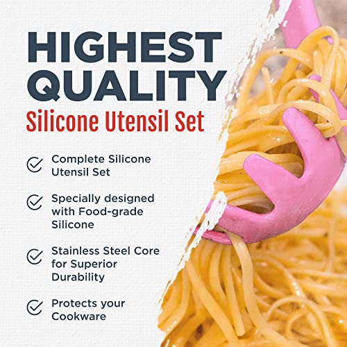 Culinary Couture 6-Piece Stainless Steel & Silicone Kitchen Utensils Set, Silicone Cooking Utensils, Heat Resistant Kitchen Cooking Utensils Set, Pink - Thumbnail 2