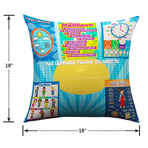Preschooler Learning Pillow Cover, Educational Throw Pillow Case Square Cushion Cover Weather/Good Manners/Time/Emotions/Body Learning Educational Gifts For Kids Throw Pillow Cover, 18X18 Inch #TOP3