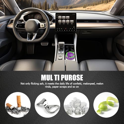 Image of Glow in The Dark Ashtray, Car Ashtray, Cigarette Self-Extinguishing Car Cup Holder Ashtrays with Lid, Universal Portable Mini Vehicle Cigarette Trash Can Auto Accessories for Cars (Purple)