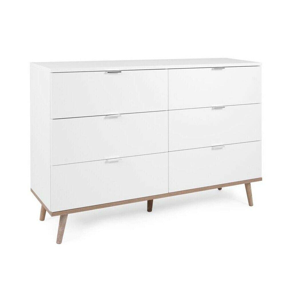 Commode Göteborg 6 tiroirs - Décor chene sonoma Blanc - L 120 x P 40 x H 86,​5 cm
