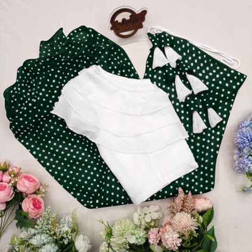 Image of Classic Flared Long Floor Length Georgette Skirt for Women /Girls and Lycra Crop-Top Set || Polka Dot Skirt || Elegent Design || Drawstring Band