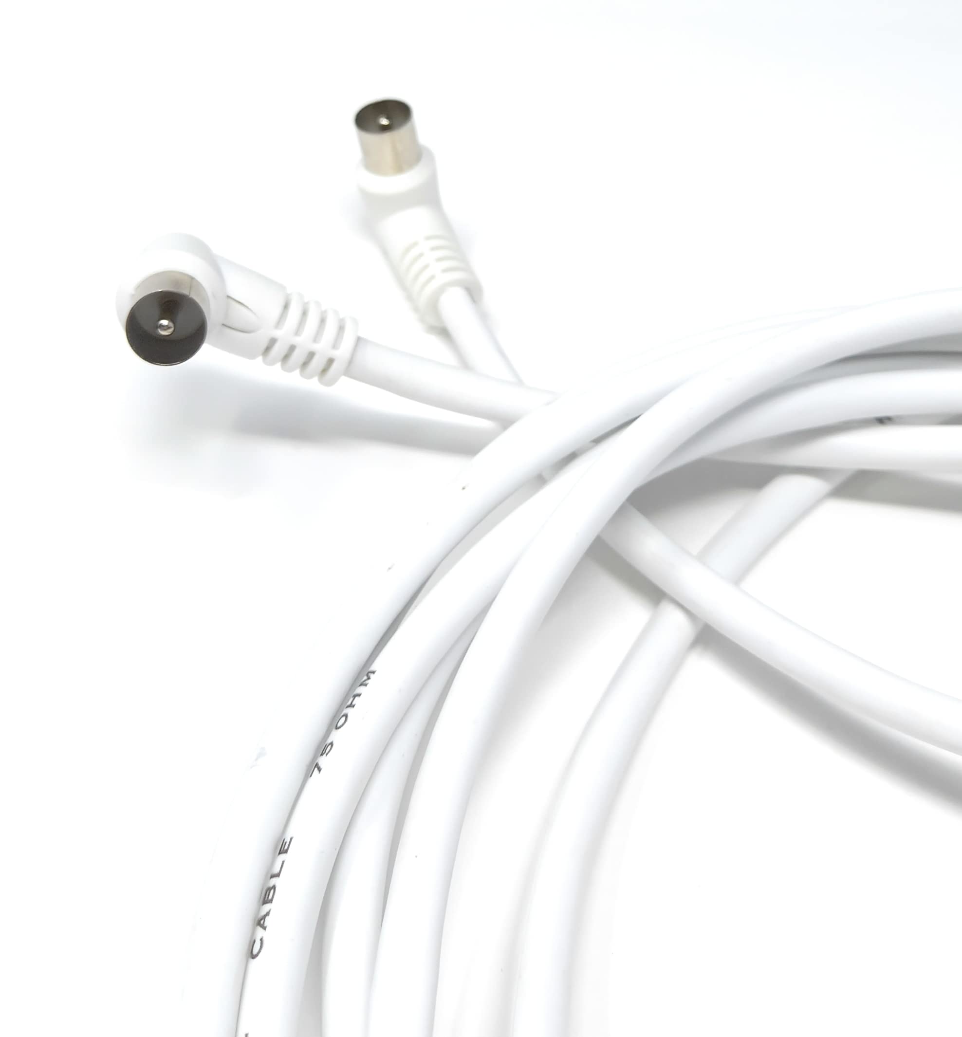 DRUT 4m TV RF Right Angle 90' Male Plug to Male Plug Coaxial TV Freeview Cable Lead 75 Ohm 13ft White, 4 meters - Image 3
