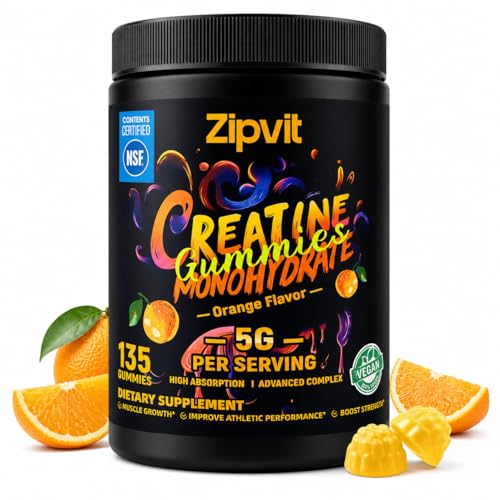 Image of Creatine Monohydrate Gummies, NSF Certified Creatine Gummy, 5g Dose for Men & Women to Support Muscle, Strength, Recovery, Cognitive Health & Memory, Orange Flavor, 135 Gummies