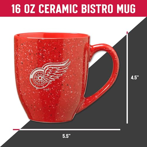 Image of Rico Industries NHL Hockey Detroit Red Wings Red Personalized 16 oz Team Color Laser Engraved Speckled Ceramic Coffee Mug