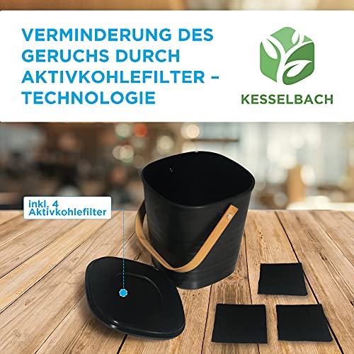 KESSELBACH ® Komposteimer mit Deckel Schwarz - Geruchsdicht durch Aktivkohlefilter - Biomülleimer Küche - Premium aus echtem Bambusfaser - Küchenabfalleimer für Biomüll - Kompostbehälter Elegant - Image 5