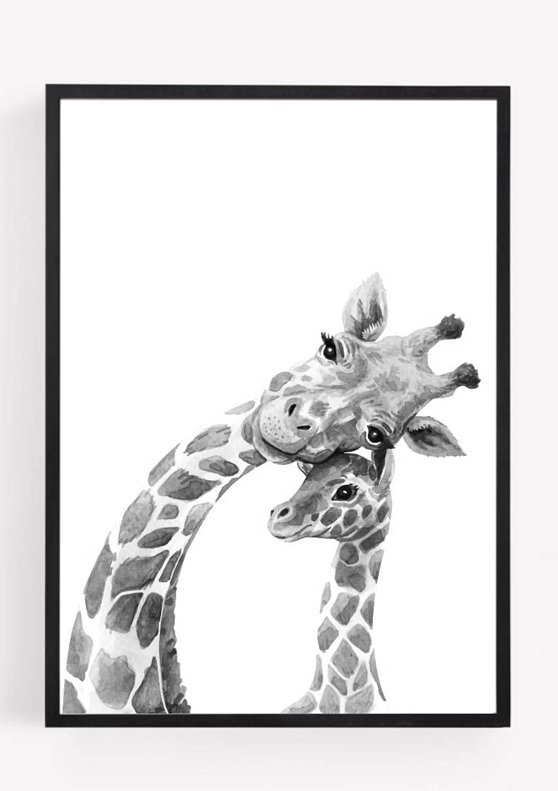 gfc Giraffe Family Print Picture Poster Gift A4 UNFRAMED wall art Home decor Decorating Safari Jungle black white