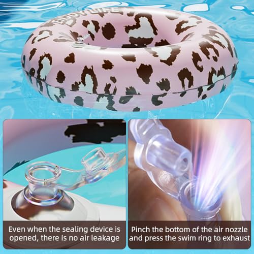 Image of Proberos Adults Swim Ring Self-Inflation Swimming Pool Ring Inner Diameter 34cm PVC Fashion Pink Leopard Print Swim Ring Beach Swim Pool Ring