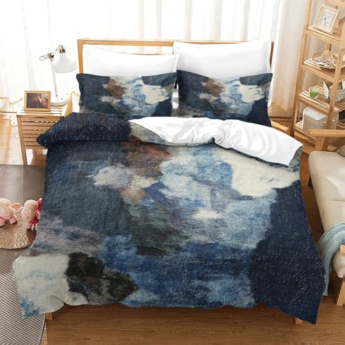 Housse de couette design moderne texturé bleu effet 3D confort