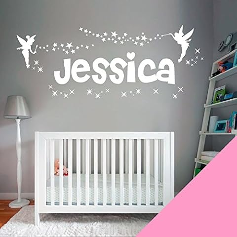 Personalised Name Girls Wall Art Sticker - Fairies Fairy Disney Tinkerbell and Stars [Pink] Cover