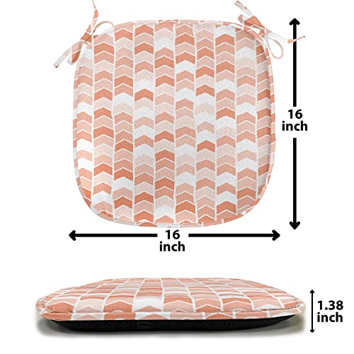 Lunarable Chevron Chair Seating Cushion Set Of 4, Gradient Toned Pastel Funky Aztec Motif Doodle Geometric Bohemian Design, Seat Pads For Office With Anti-Slip Backing, 16"X16", Salmon Coral White #TOP6