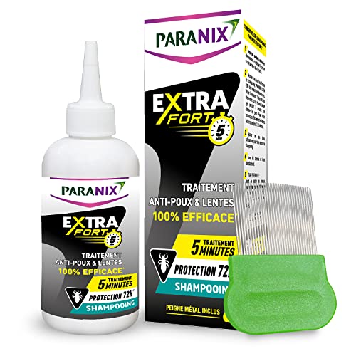 Paranix Extra Fort 5 minutes Shampooing Anti-Poux et Lentes 100% efficace* 3 en 1 : traite, lave et protège – 200 ml – Peigne fin en métal inclus