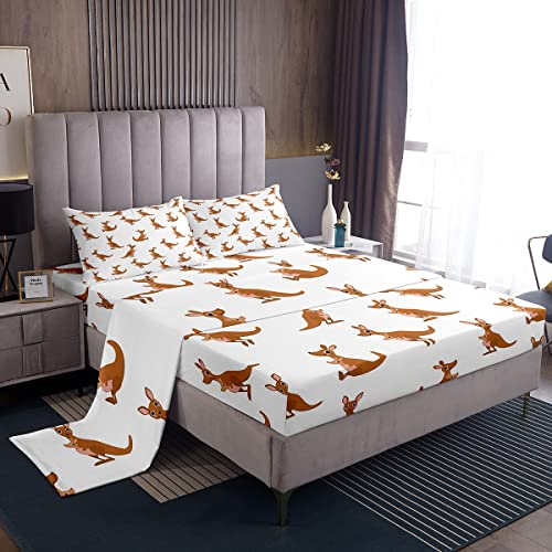 Set di lenzuola a canguro per bambini, con simpatici animali selvatici, per ragazze, ragazzi, camera da letto, canguri selvatici, set di lenzuola con angoli e tasche profonde, marrone