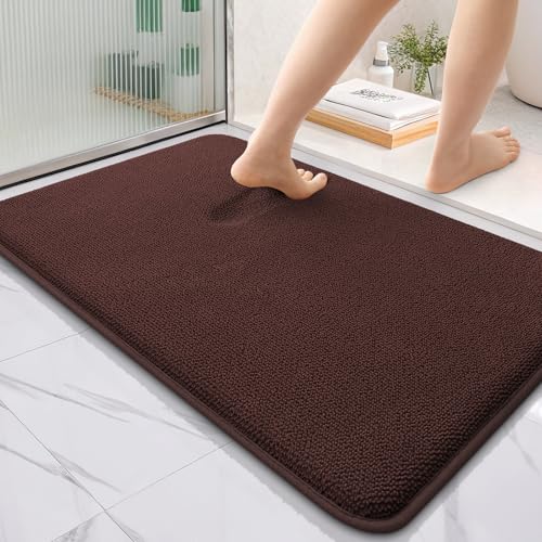 Image of OLANLY Thick Memory Foam Bath Mat Rug 36x24, Extra Soft Absorbent Bathroom Rug, Quick Dry Bath Mats, Non-Slip, Machine Washable Carpet for Bathroom, Tub and Shower, Home Decor Accessories, Brown