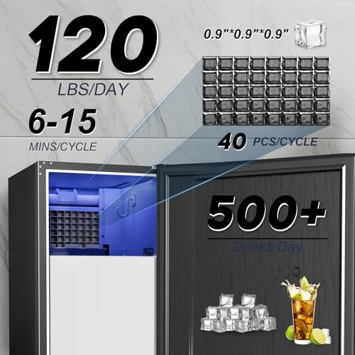 Image of SOZT Under Counter Ice Maker, 120LBS /24H Commercial Ice Machine | Self-Cleaning & 24H Timer, 30LBS Storage - Reversible Door, Built-in /Freestanding Design for Home Bar Cafe Restaurant