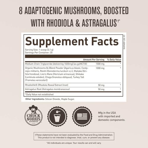ROUNDHOUSE PROVISION Qi Master Adaptogen Blend, Astragalus Root, Rhodiolife Extract, MCT, 8 Organic Mushrooms (30 Scoops) by Chuck Norris - Image 3