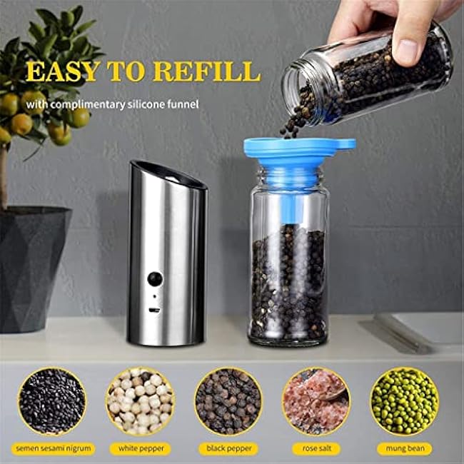 WUDILU Automatic Adjustable Electric Pepper Salt Grinder Mill Seasoning Grinding for Cooking USB Rechargeable Mills Kitchen Tools