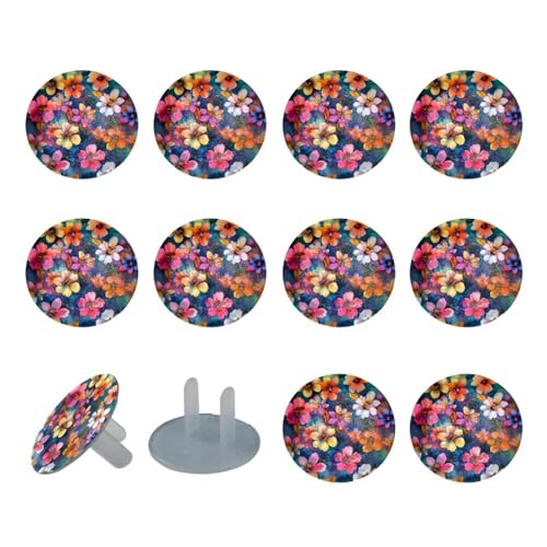 24 PCS Child Proof Outlet Covers Watercolor Flower Electrical Safety Socket Protection Caps for 2-Prong Power Wall Plates, Safe and Secure Plugs Protector