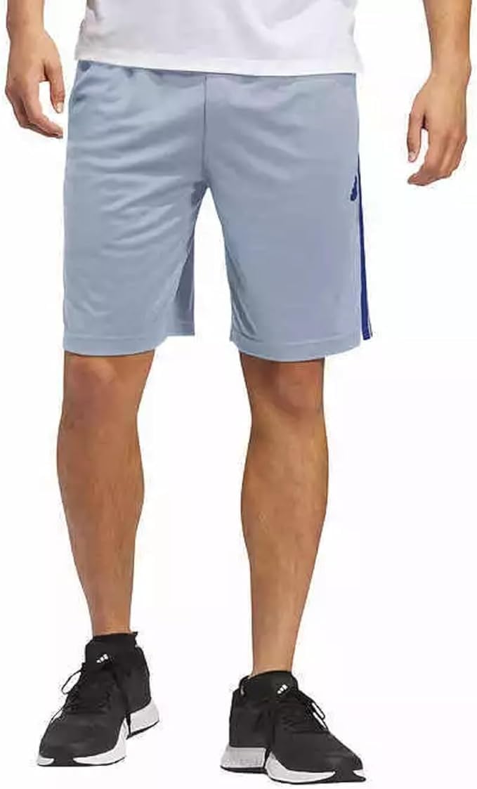 Adidas Men's 3 Stripes Short with Side Zipper Pockets, Light Blue, Small