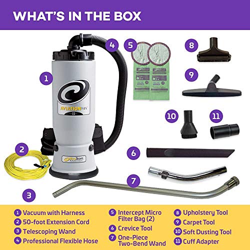 Proteam Commercial Backpack Vacuum, Aviationvac Vacuum Backpack With 1-1/4-Inch Tool Kit, 6 Quart, Corded #TOP2