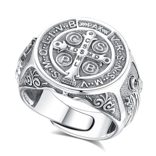 AEONSLOVE Anello Croce di San Benedetto Regolabile Argento 925 per