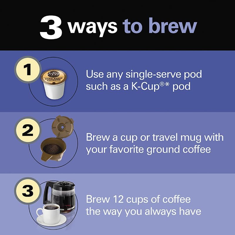 Miniatura 2 de Hamilton-Beach FlexBrew Trio Coffee Maker, Single Serve or Full Pot, Compatible with Pod Coffee Makers, Programmable Timer, Bold & Regular Brew,