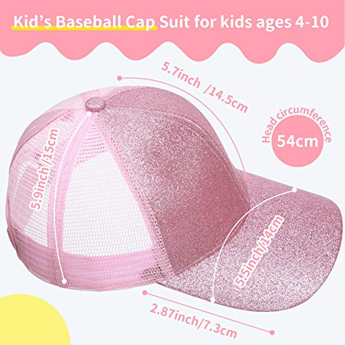 Geyoga Girls Baseball Hats Kids Glitter Ponytail Hats Adjustable Baseball Cap Shiny Little Girls High Messy Bun Baseball Hat (Black, Pink, Blue, Rose Red,4 Pieces) #TOP1