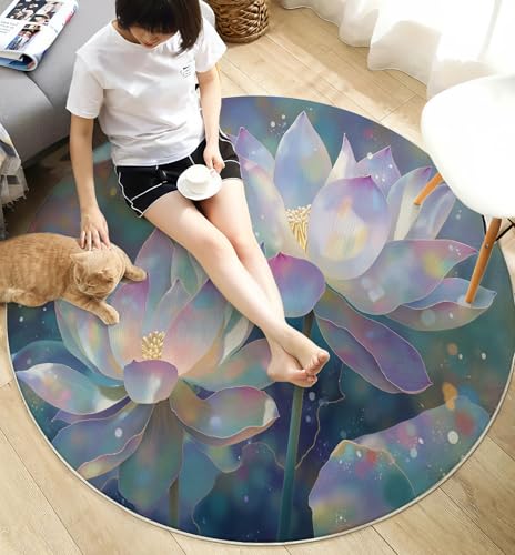 Tapis rond poil bas lavable 120cm résistant aux taches de cuisine - 5