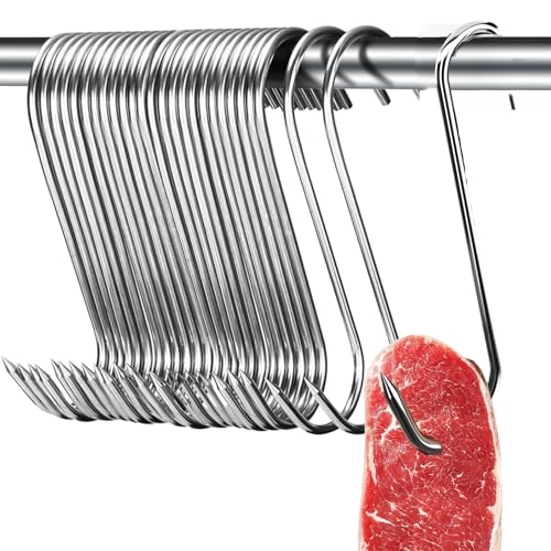 20 ganchos para carne en S, de acero inoxidable, para pollo, ahumado, de acero inoxidable, tamaño grande, para pollo, ahumado, de 15 cm