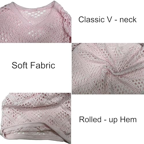 Image of NASKY Womens Crochet Top Summer Fashion 2026 - Sexy 3 /4 Batwing Sleeve Knit Sweater, Bohemian Resort Wear for Cruise Outfits & Beach Days(Pink,Large)