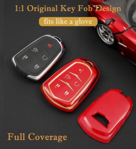 Cacacar For Cadillac Escalade Key Fob Cover, For Cadillac Ats Cts Ct6 Sts Srx Xt5 Key Fob Case Premium Soft Tpu Full Protection Smart Key Holder (Black) #TOP3